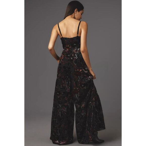 NWT Anthropologie Hutch Tiered Velvet Floral Wide Leg Jumpsuit Size 4 #8F502 - Picture 2 of 10